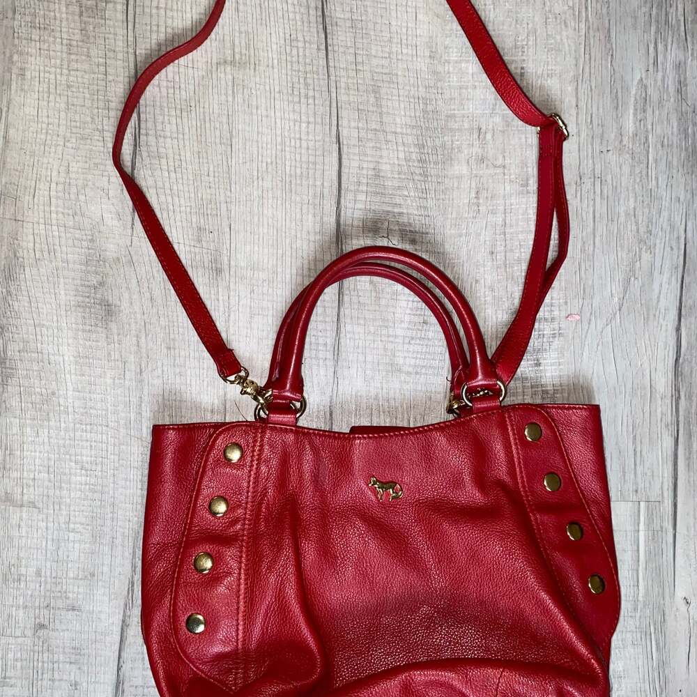 Emma Fox Red Pebbled Leather Shoulder Bag